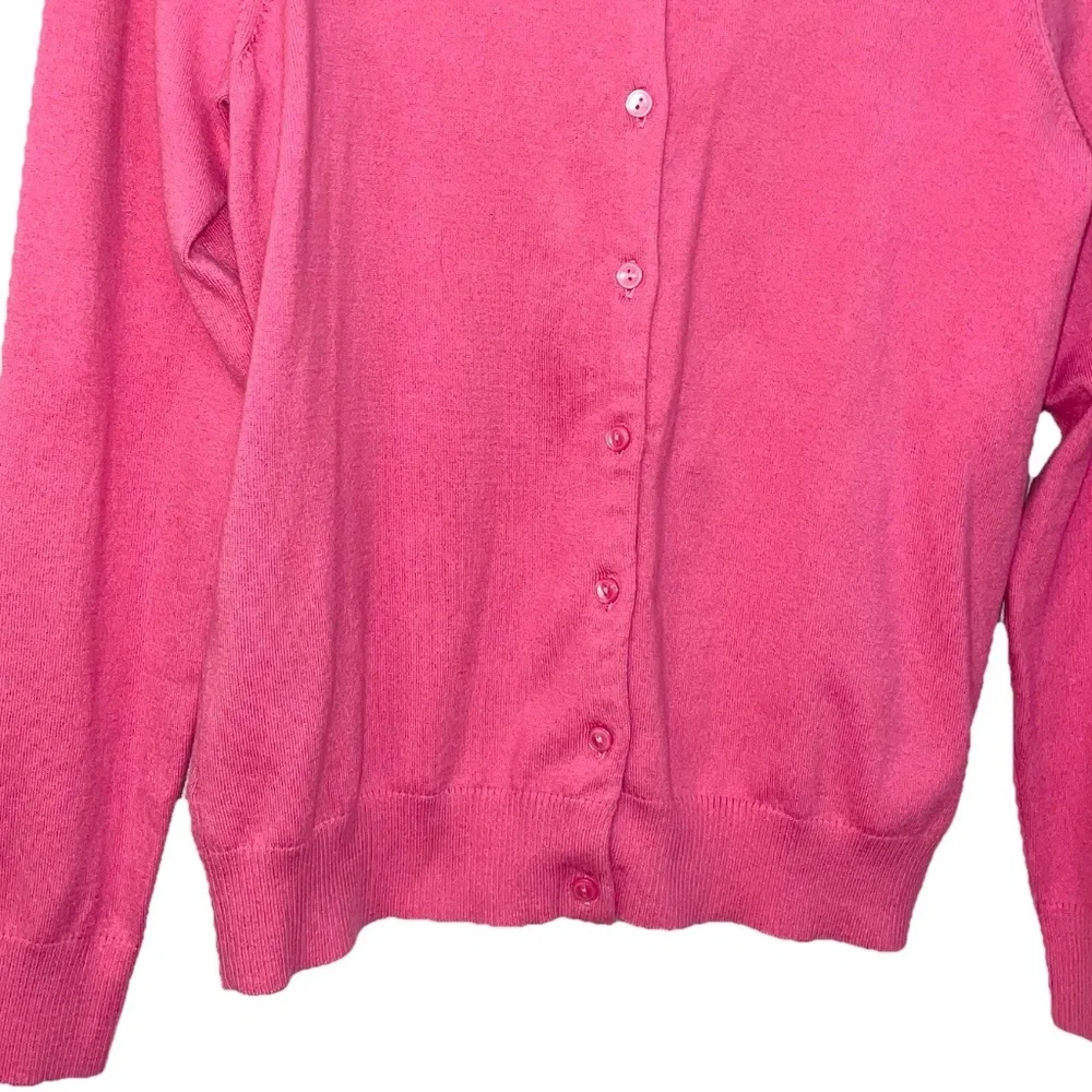 L. L. Bean Supima Cotton Cardigan Sweater Medium Pink EUC - Picture 4 of 7
